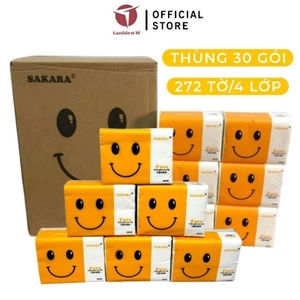 Thùng 30 Gói giấy ăn mặt cười Sakara siêu dai siêu mịn - An toàn cho sức khỏe