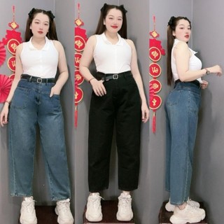 Quần dài jean ống rộng nữ NHỎ CLOTHING bigsize màu xanh,quần dài baggy kiểu dài lưng cao dễ phối đồ cho các nàng J8