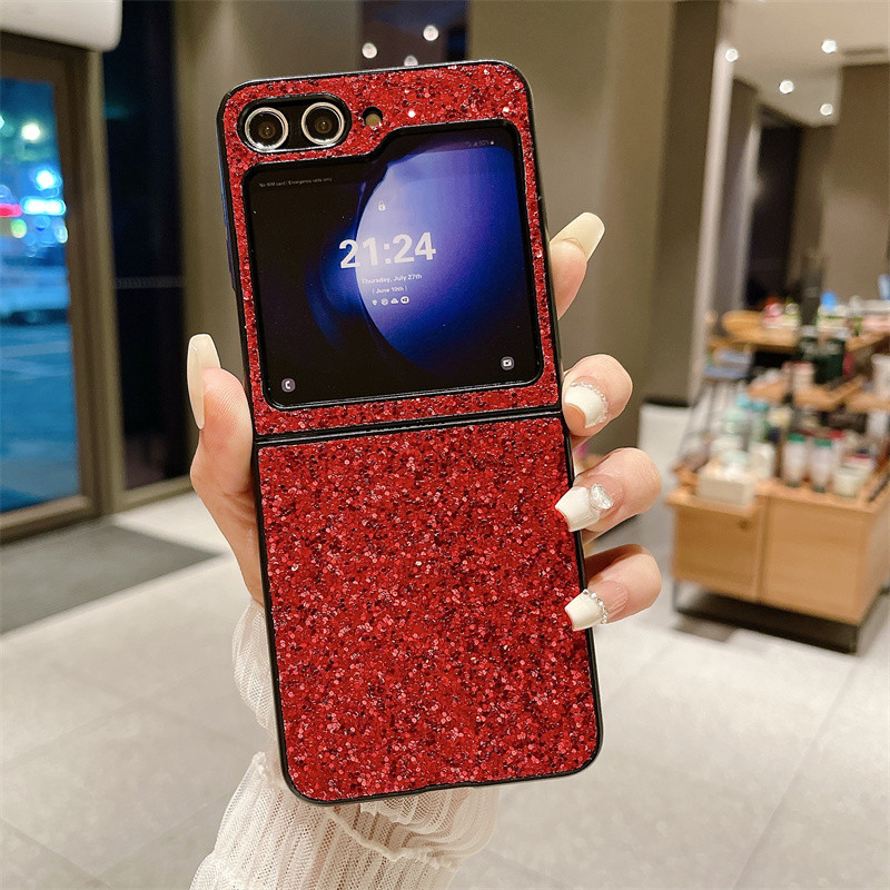 Ốp điện thoại bằng da PU lấp lánh Bling sang trọng dành cho Samsung Galaxy Z Flip 5 Z Flip 4 Slim Vỏ cứng chống sốc Z Flip 3