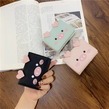 Mới Hoạt Hình Dễ Thương Lợn Thiết Kế Ví Da PU Nữ Ví Nữ Gấp Ba Ví Nữ Ví Nữ Nhỏ Tiền Ví