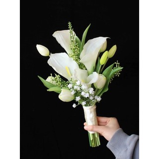 Bó hoa cưới cô dâu, hoa chụp ảnh cưới từ tulip và rum chất liệu cao su T019