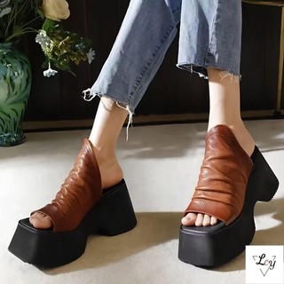 Dép Sandal Nữ Da Thật Mũi Vuông Đế Dày Tăng Chiều Cao Gót Chunky Cho Du Lịch Ngoài Trời, Đa Năng Và Thời Trang