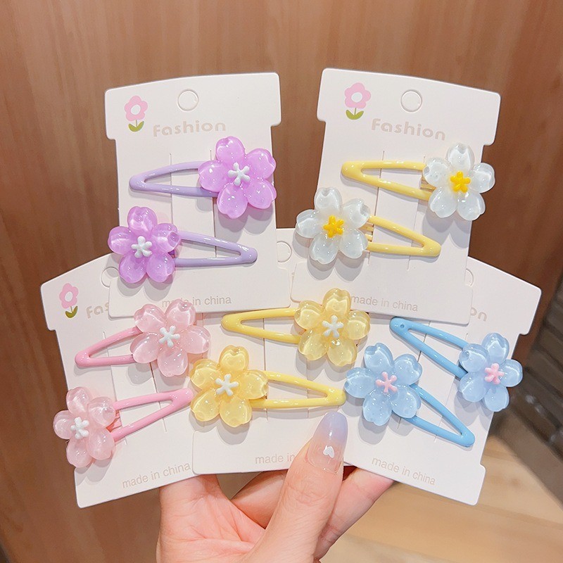 Thời Trang Hàn Quốc Ngọt Ngào Dễ Thương - 5 Cái / bộ Kẹp Tóc Hình Hoa Nữ - Kẹp Tóc Hoa Anh Đào Màu Kẹo - Girls Side Bangs BB Barrettes - Phụ Kiện Tóc Phổ Biến
