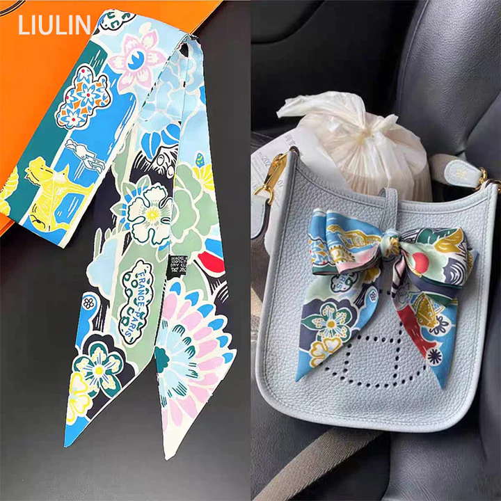 Túi Thắt Lưng Khăn Lụa Tay Cầm Khăn Lụa Khăn Giả Lụa Twill Lụa Dải Dài Khăn Nhỏ Streamer Nhỏ In Hai Mặt Hẹp