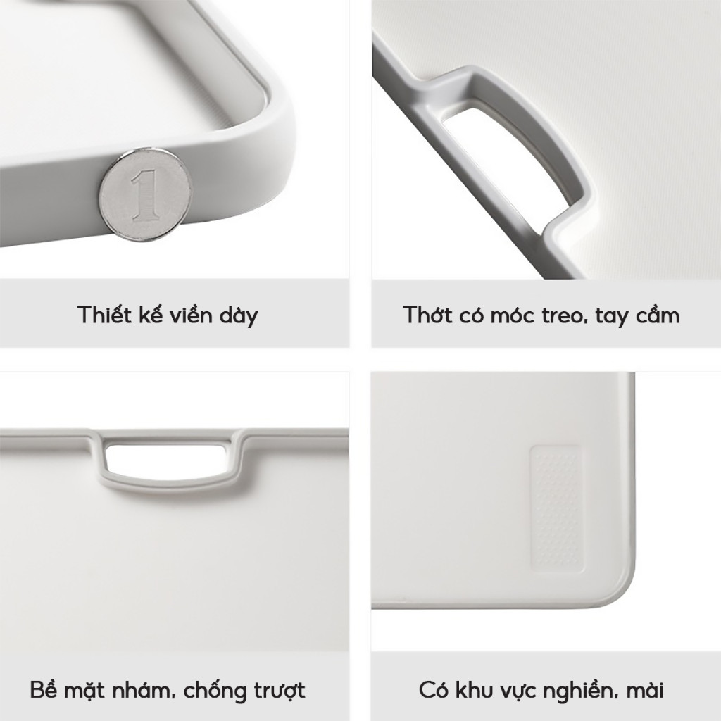 Thớt Nhựa Kháng Khuẩn Chống Trượt SENNAI - Bề Mặt Nhám, Viền Chống Tràn