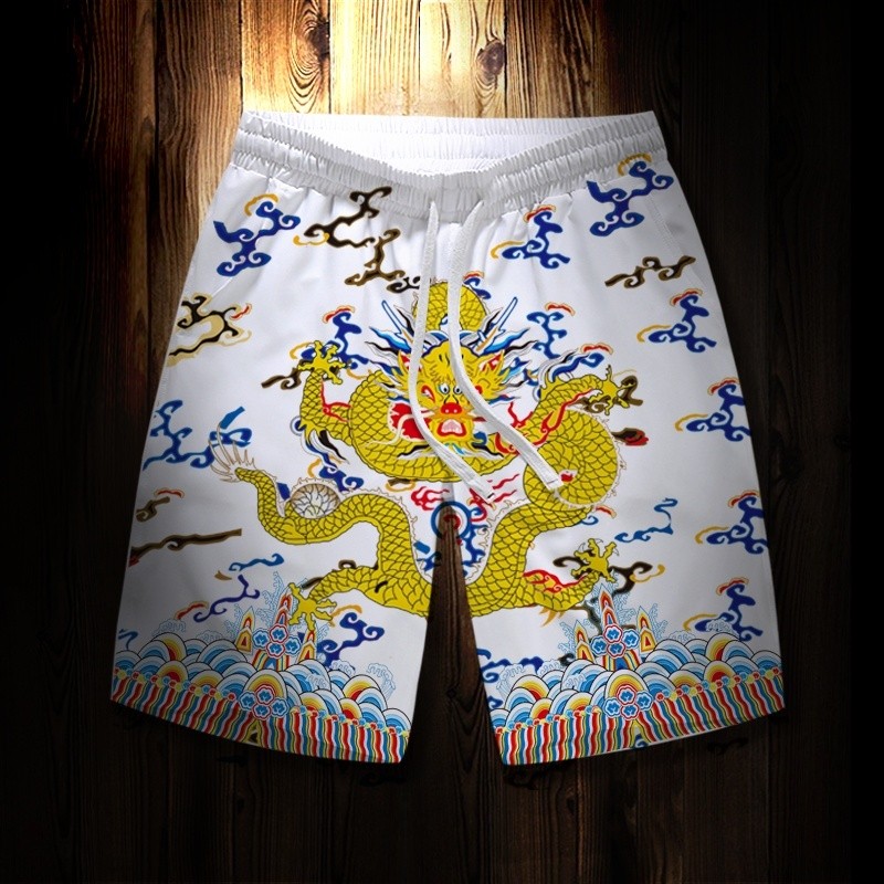 Quần short nam rộng rãi mát mẻ kích thước lớn quần thường ngày phong cách Trung Quốc in hình rồng mới mùa hè thoáng khí nhanh khô