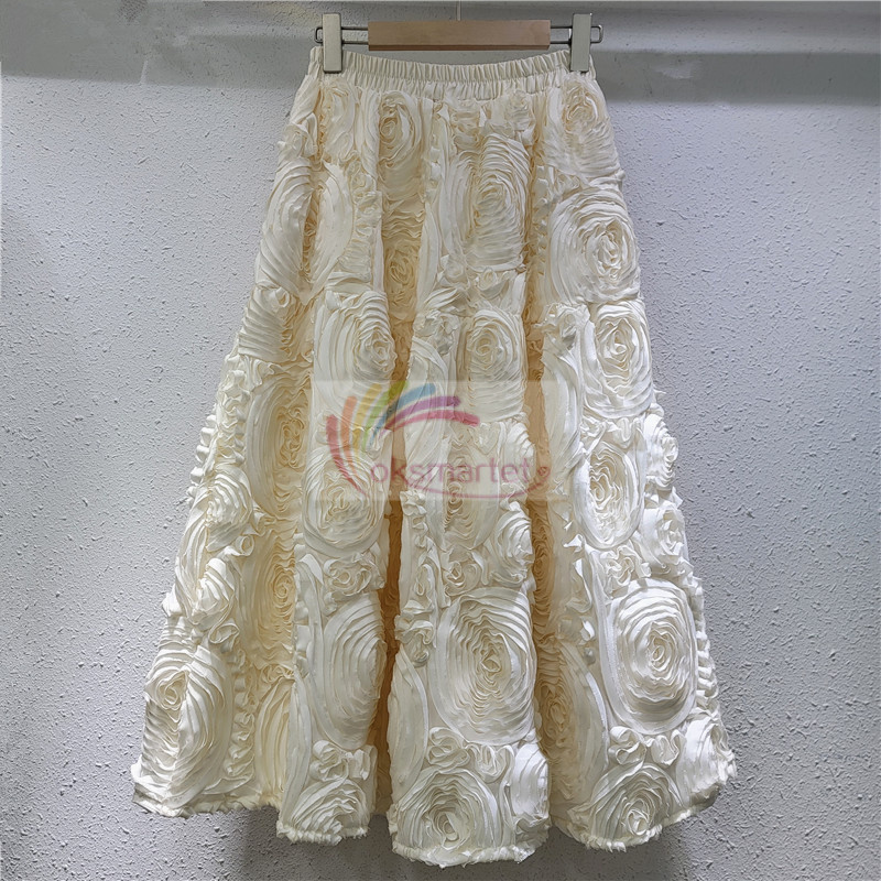 Công Nghiệp Nặng Hoa Lưới Lớn Viền Chữ a Dù Váy Xuân Thu Phong Cách Mới Thanh Lịch Ba Chiều Hoa Váy Dài Retro