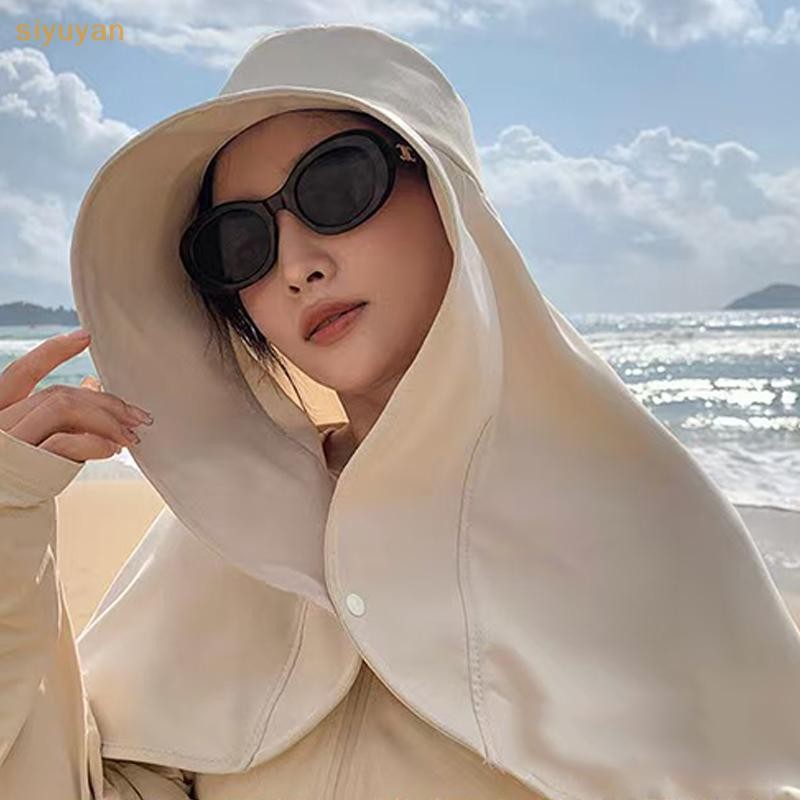 Siyuyan Mùa Hè Chống Nắng Mũ Dành Cho Nữ Vành Lớn Khăn Choàng Bảo Vệ Cổ Mũ Chống Tia UV Che Nắng Người Cá Mũ VN