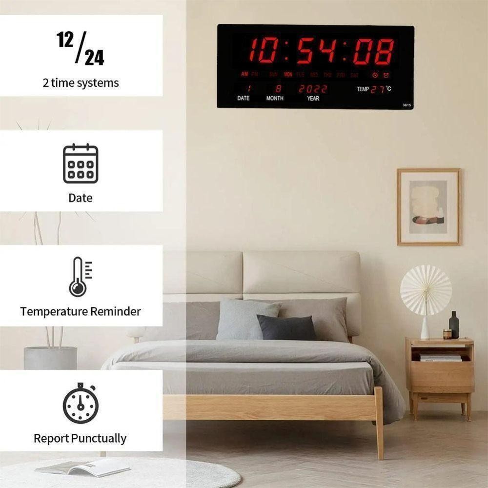 Đồng hồ treo tường điện tử MONOSTYLE, Đồng hồ LED kỹ thuật số ngày treo tường, Điều khiển bằng giọng nói Đồng hồ bàn hiển thị nhiệt độ gia đình cho phòng ngủ