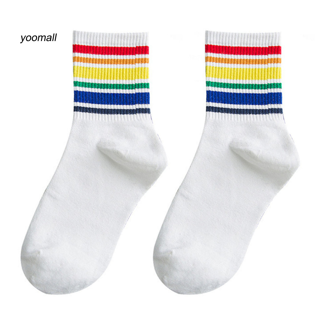 Yo / Tất sọc độc đáo Tất vải Polyester mềm mại Tất mùa đông sọc cầu vồng ấm cúng dành cho nữ Tất mắt cá chân ống giữa ấm áp chống trượt