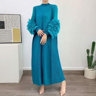 Miyake Xếp Ly Plus Kích Thước Đầm Nữ Cao Cấp Váy Chảo Hoa Rời Ôm Hơn Nhìn 2024 Đầm Phong Cách Mới