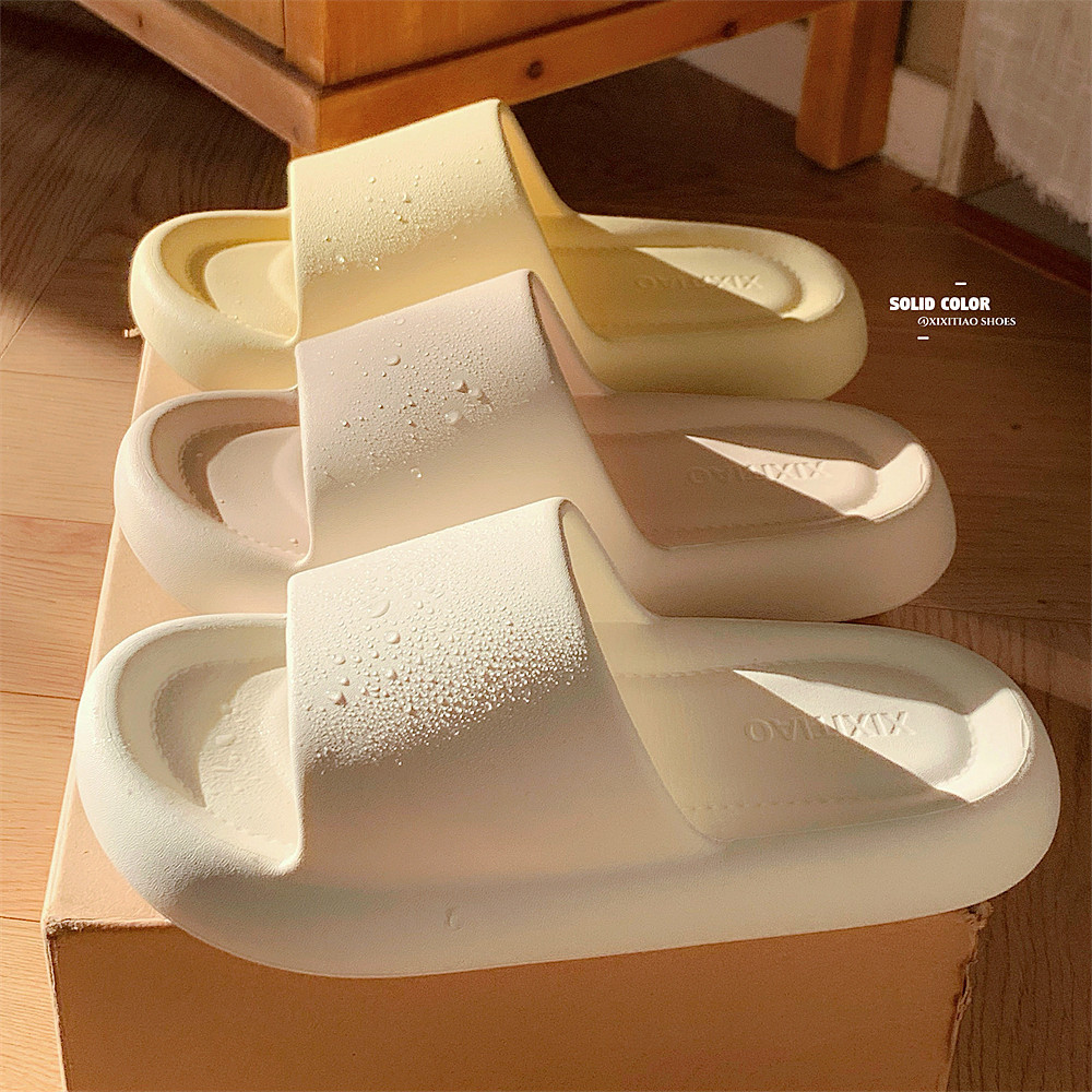 Xixitiao Cặp Đôi Nhà Màu Trơn Mùa Hè Nam Nữ Dép Dép Thời Trang Phòng Tắm Flip-Flops