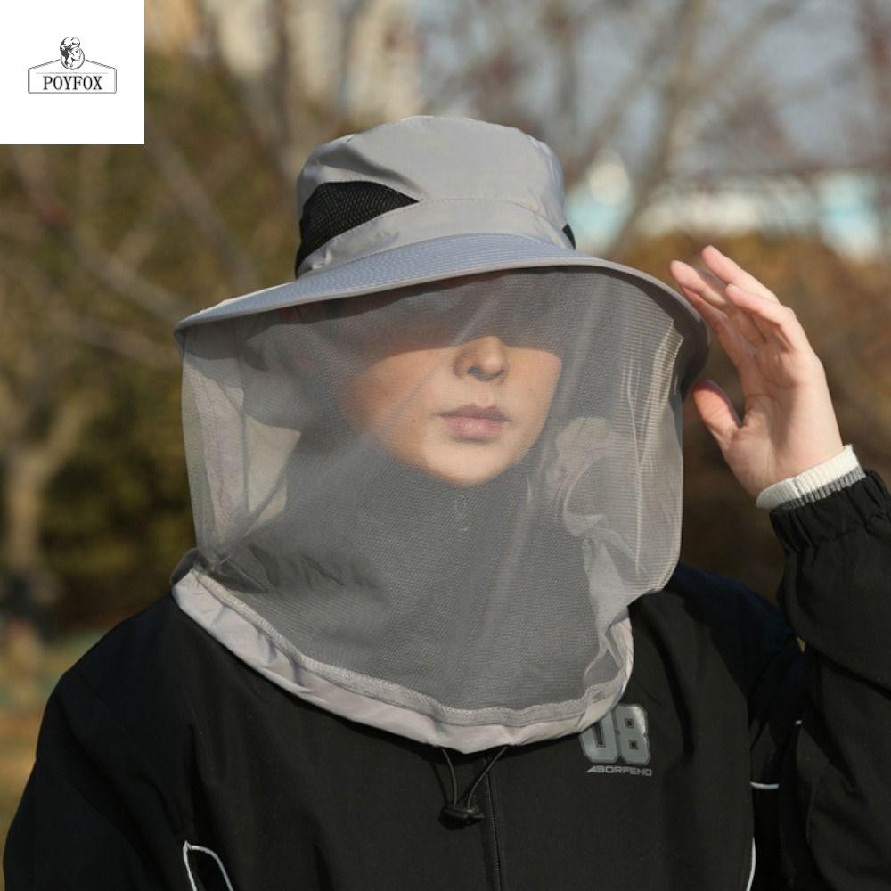 Mũ chống muỗi POYFOX Bee, Vỏ lưới chống côn trùng có thể gập lại Mũ ngư dân, Vành rộng nhẹ Mặt nạ lưới che nắng Mũ bảo vệ nữ