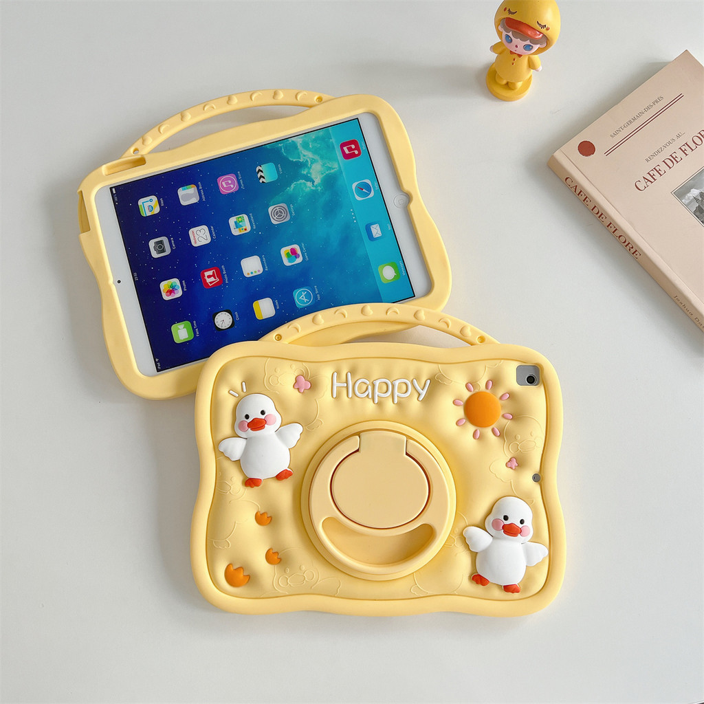 Ốp Lưng Cho iPad 11th (A16) 2025 iPad Air 11 "2025 M3 / 2024 M2 Dây Đeo Xoay 360 Độ Keo Mềm Vỏ Vịt Vàng