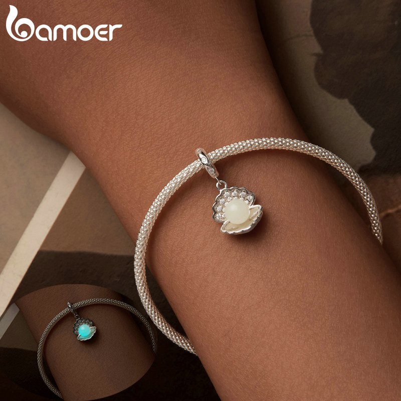 Hạt charm BAMOER SCC2749 bạc 925 sterling hình ngôi sao vỏ chai sáng lấp lánh dùng làm phụ kiện vòng tay