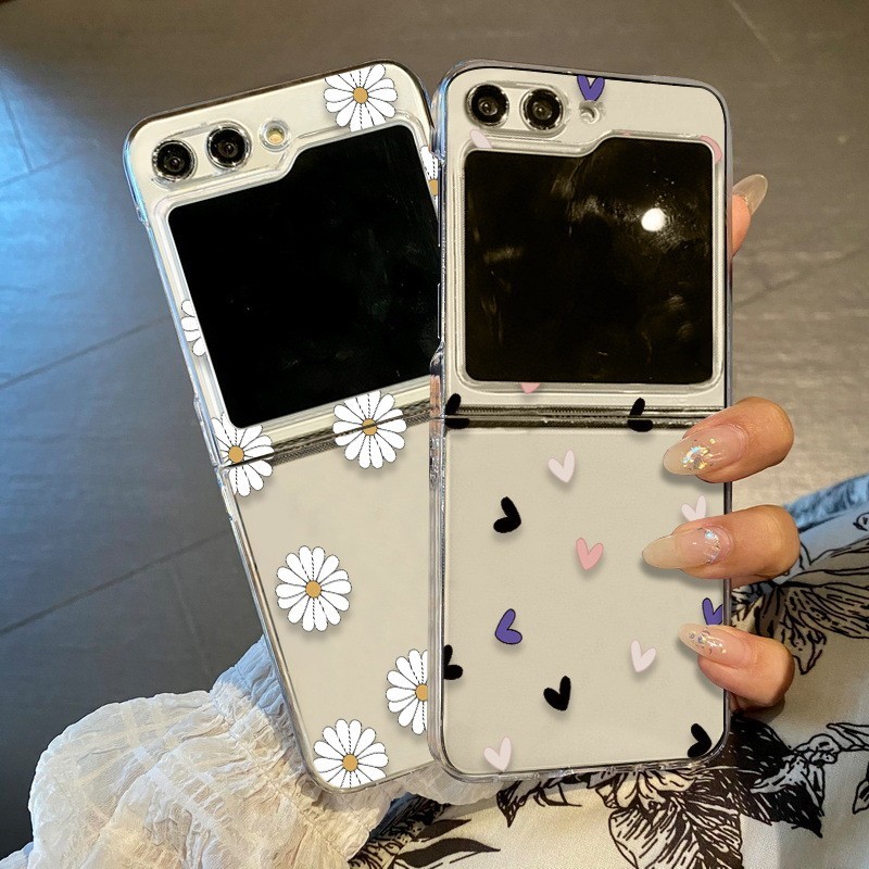 Ốp điện thoại PC cứng siêu mỏng họa tiết trái tim tình yêu trong suốt cho Samsung Galaxy Z Flip 5 Flip 3 Flip 4 Ốp lưng mỏng mờ chống sốc Flip5