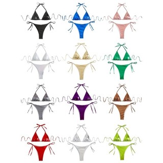Hum Bộ Bikini Nữ Dây Màu Trơn Đồ Bơi Thông Đồ Bơi Bộ Đồ Tắm