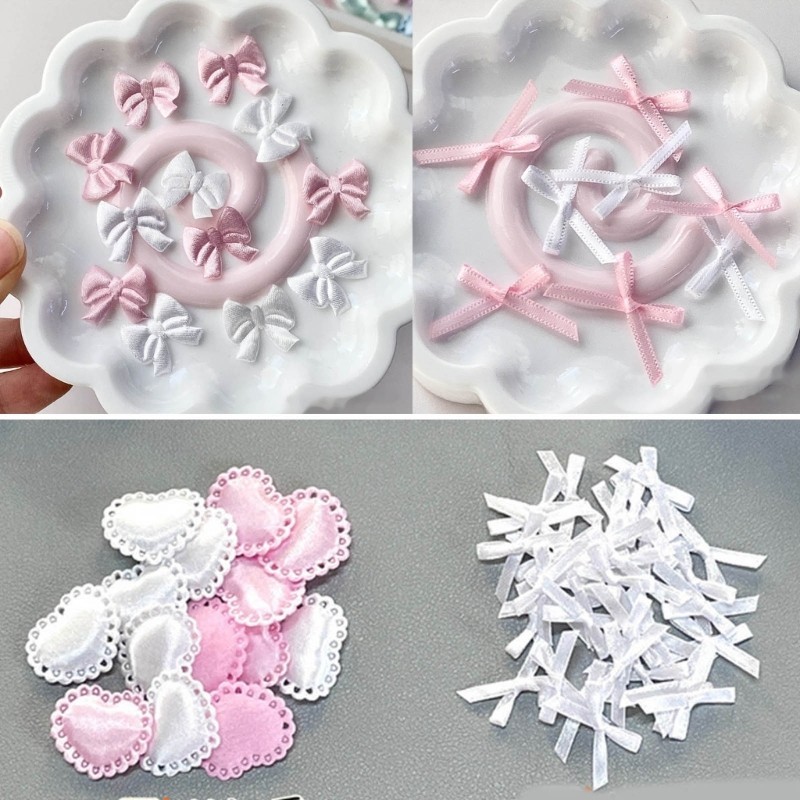 IOR 10 Chiếc Nơ Trái Tim từ Bìa Thẻ và Vải Mềm cho DIY Trang Trí