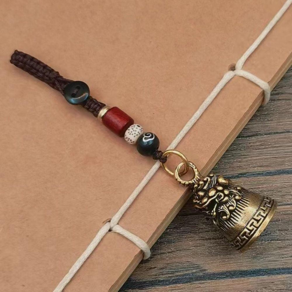 DELMER Đồng Chuông Xe Móc Khóa, Vintage Handmade Mantra Chuông Móc Khóa, Móc Chìa Khóa Ô Tô Phong Cách Dân Tộc Chuông Dây Handmade Dây Móc Khóa Ô Tô Nam