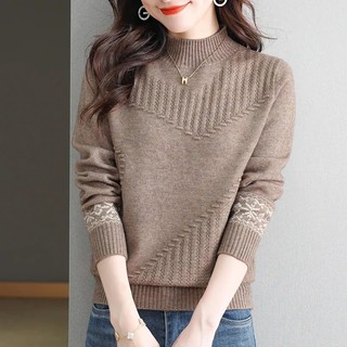 Áo len nửa cổ cao cấp dành cho nữ Áo len màu trơn phù hợp phương Tây sang trọng Hal
