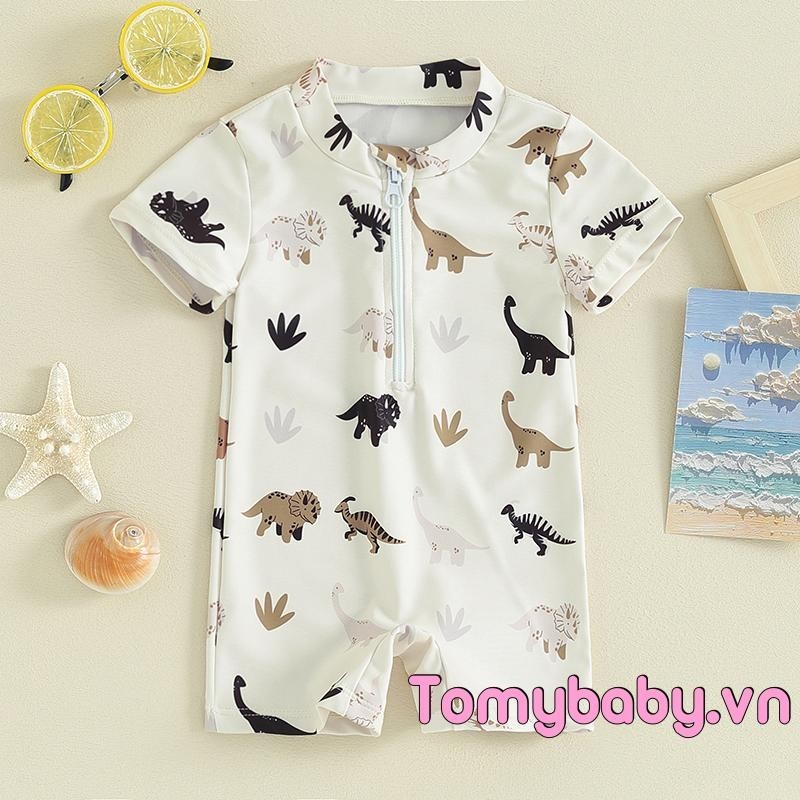 Bé Trai Đồ Bơi Mùa Hè Cây / Khủng Long In Dây Kéo Tay Ngắn Áo liền quần Đồ Bơi Đi Biển Thường Ngày Bộ Đồ Tắm