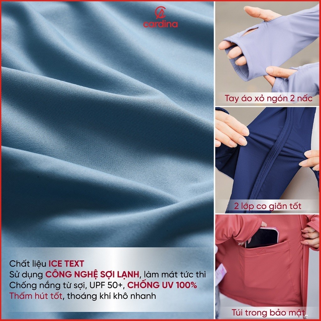 (SALE  SẬP) Áo chống nắng nữ CARDINA 2 lớp gấu suôg với CN cool max chống tia UV tia cực tím 4NHF02