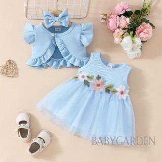 Baga-3 Tháng-3 Tuổi Bé Gái 3 Bộ Quần Áo Công Chúa Váy tuyn Không Tay + Áo Khoác Nút + Băng Đô