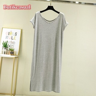 Phụ Nữ Modal Cotton Đầm Plus Kích Thước Trơn Đầm Rời Thường Ngày 2025 Váy Ngủ Mùa Hè