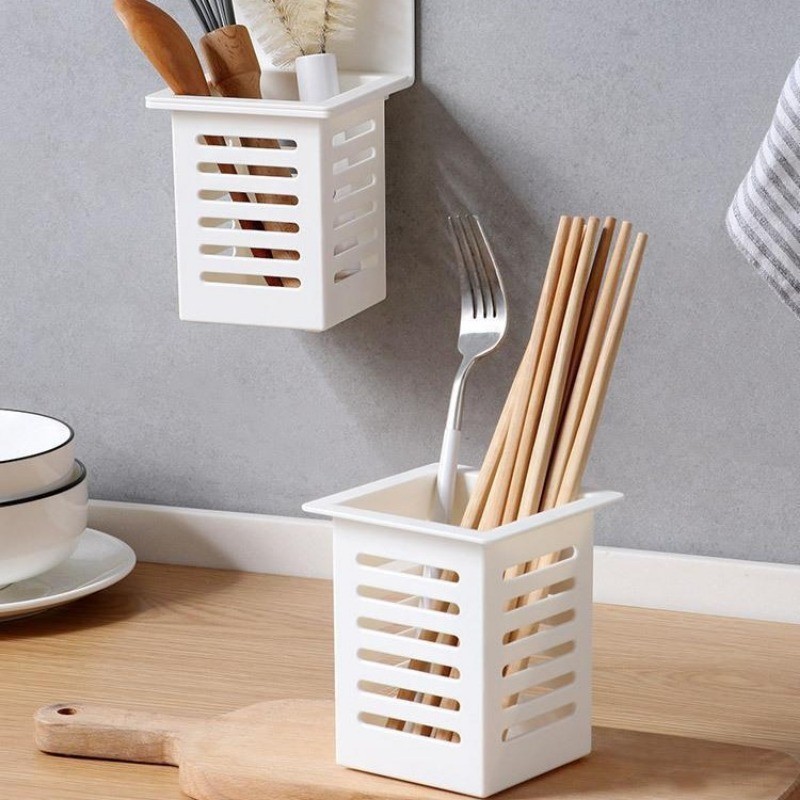 [Nổi bật] Giá để đồ treo tường - Giá đỡ thìa đũa - Giỏ thoát nước bồn rửa - Giỏ thoát nước - Tự dính, Không cần đinh - Đồ dùng bộ đồ ăn nhà bếp
