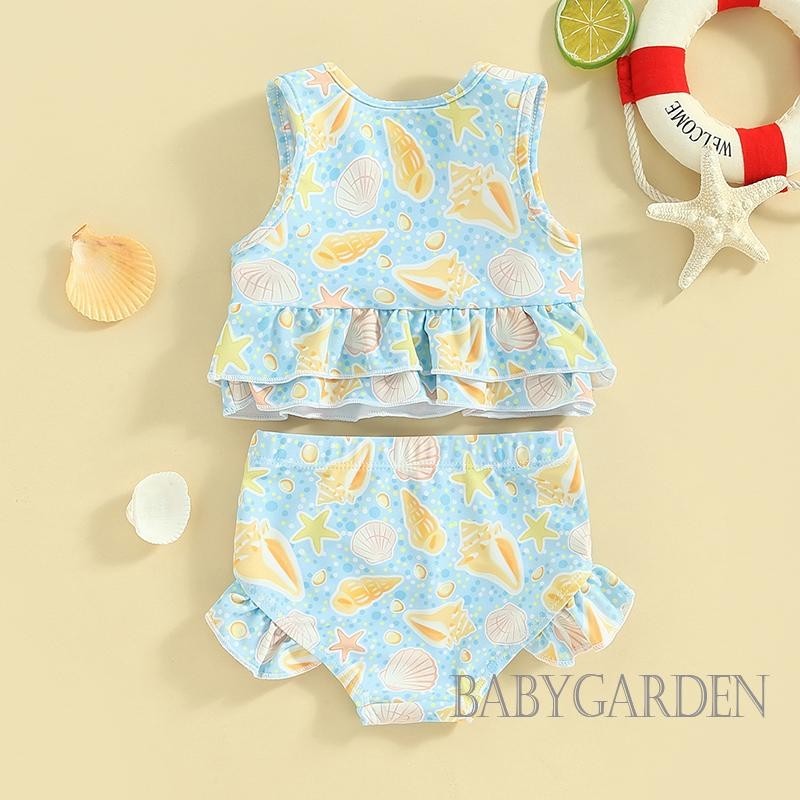 Baga-3 tuổi Bikini mùa hè cho bé gái Bộ 2 chiếc Áo ba lỗ cổ tròn không tay in hình sao biển có quần short Đồ bơi