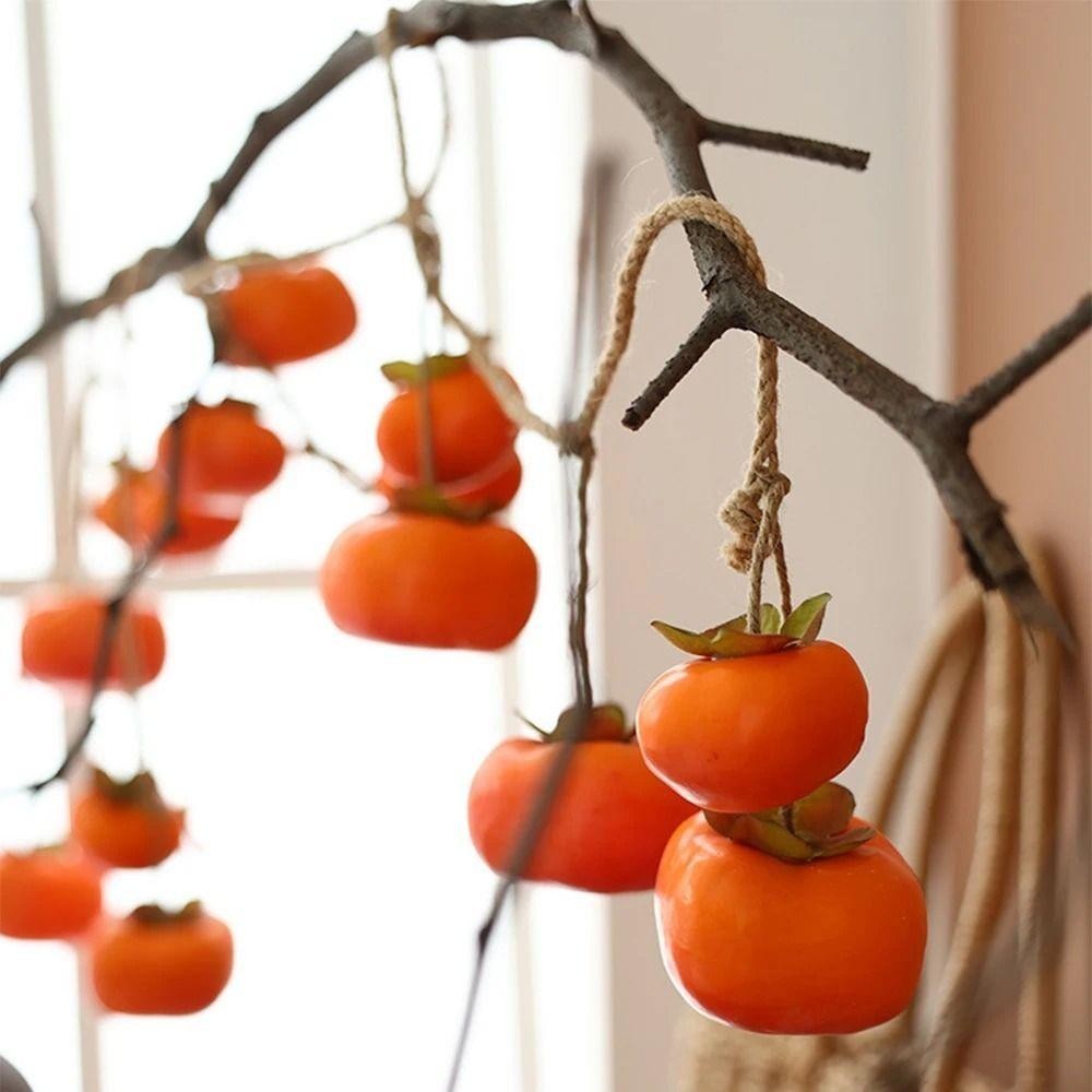 DONOVANQQ Mô Phỏng Quả Hồng, Quả Hồng Nhân Tạo 80cm 8 Quả, Đồ Trang Trí Nhà Cửa Treo Tường Màu Cam Sống Động Như Thật Mặt Dây Chuyền Hồng Phong Cảnh