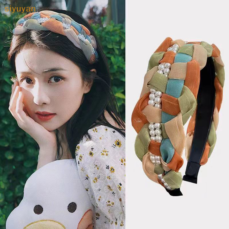 Siyuyan Thời Trang Ngọt Ngào Retro Tóc Cho Nữ Bé Gái Xoắn Đan Băng Đô Quấn Tóc Nhiều Màu Sắc Dệt Ngọc Trai Rộng Mũ Phụ Kiện Tóc VN