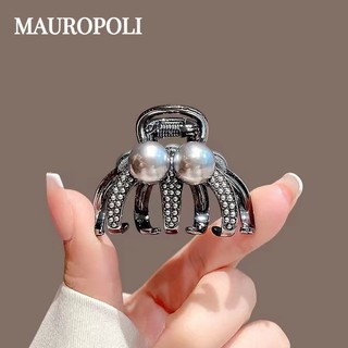 Mauropoli [Sẵn Sàng] Kẹp Tóc Ngọc Trai Đuôi Ngựa Cao Nữ Màu Đen Tính Khí Đầu Sau Nửa Tie Tóc Trung Bình Kẹp Cá Mập Top Kẹp Mũ Đội Đầu