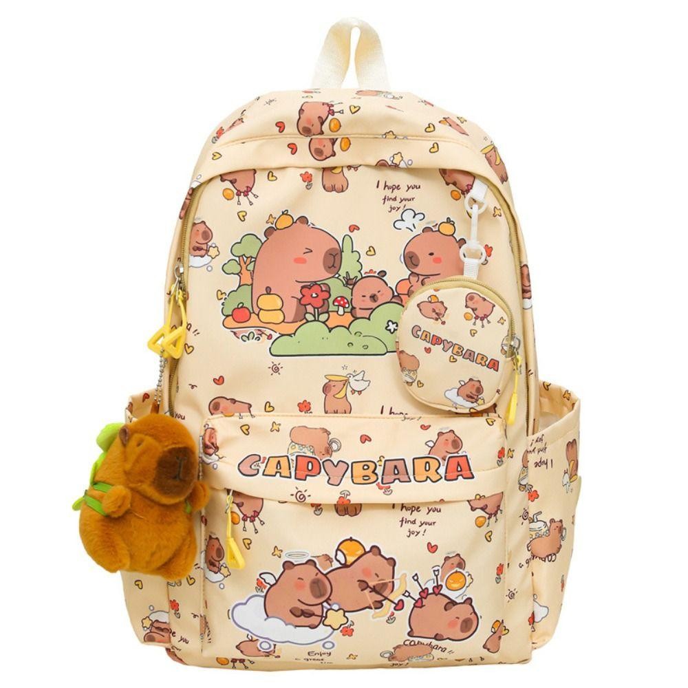 HOBBYIN Capybara Túi Đi Học, Ba Lô Capybara Hoạt Hình Nhẹ, Kawaii Dung Tích Lớn Chống Nước Học Sinh Schoolbag Bé Gái