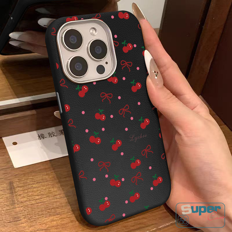 Phim hoạt hình toàn màn hình Sweet Cherry Vỏ nơ dễ thương Tương thích cho IPhone XR 11 15 16 13 12 Pro MAX X XS MAX 15 14 16 Plus Vỏ mềm da họa tiết sang trọng