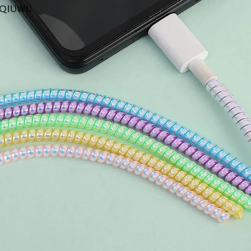 Qiuwu 1.6m Dây cáp sạc xoắn ốc Bảo vệ dây chống vỡ Dây bảo vệ lò xo cho cáp sạc USB Bộ cuộn dữ liệu tai nghe.