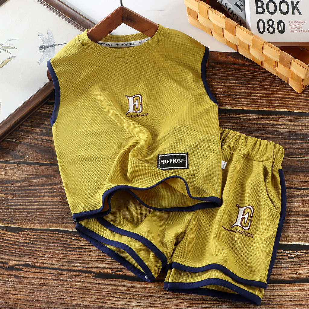Trẻ Em Phiên Bản Hàn Quốc Áo Vest Phù Hợp Với Bé Trai Bé Gái Vách Ngăn Áo Thun Quần Short Phù Hợp Với Thể Thao Hợp Thời Trang Quần Áo Mùa Hè 90-160 Kích Thước C2W0