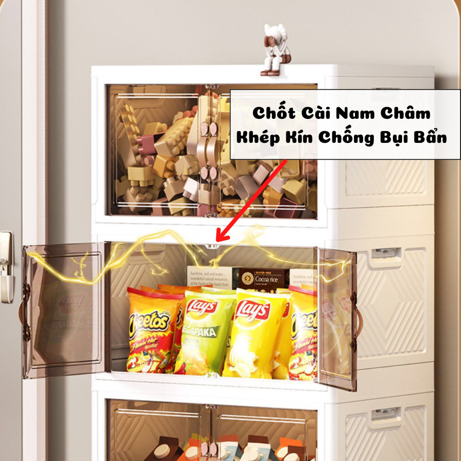 [SIÊU LỚN 80CM]Tủ Nhựa Gấp Gọn, Cửa Hút Nam Châm FullScreen Enoda Home Có Bánh Xe Di Chuyển Tiện Lợi TUN058