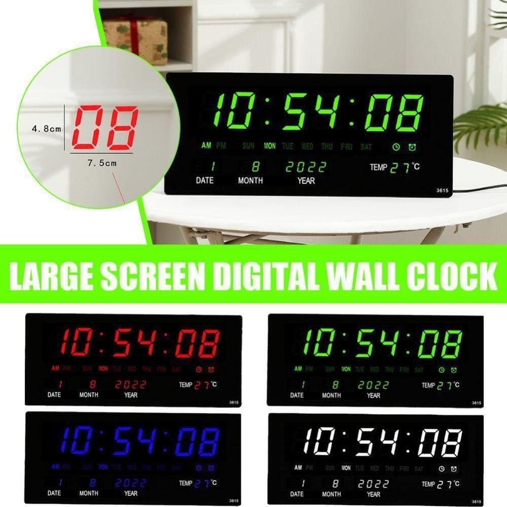 Đồng hồ treo tường điện tử MONOSTYLE, Đồng hồ LED kỹ thuật số ngày treo tường, Điều khiển bằng giọng nói Đồng hồ bàn hiển thị nhiệt độ gia đình cho phòng ngủ