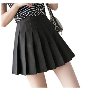Váy xếp ly eo cao ngắn nữ phong cách Preppy Hàn Quốc kẻ sọc màu trơn chống chói