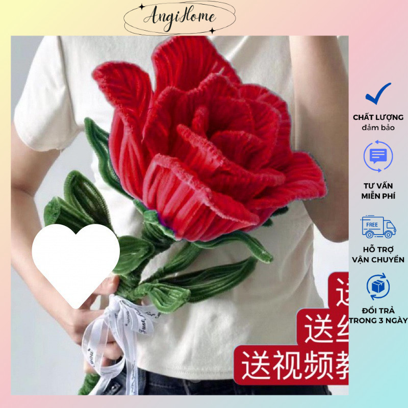 ( Tặng đèn led ) Sét nguyên liệu làm hoa hồng khổng lồ bằng kẽm nhung DIY ANGIHOME