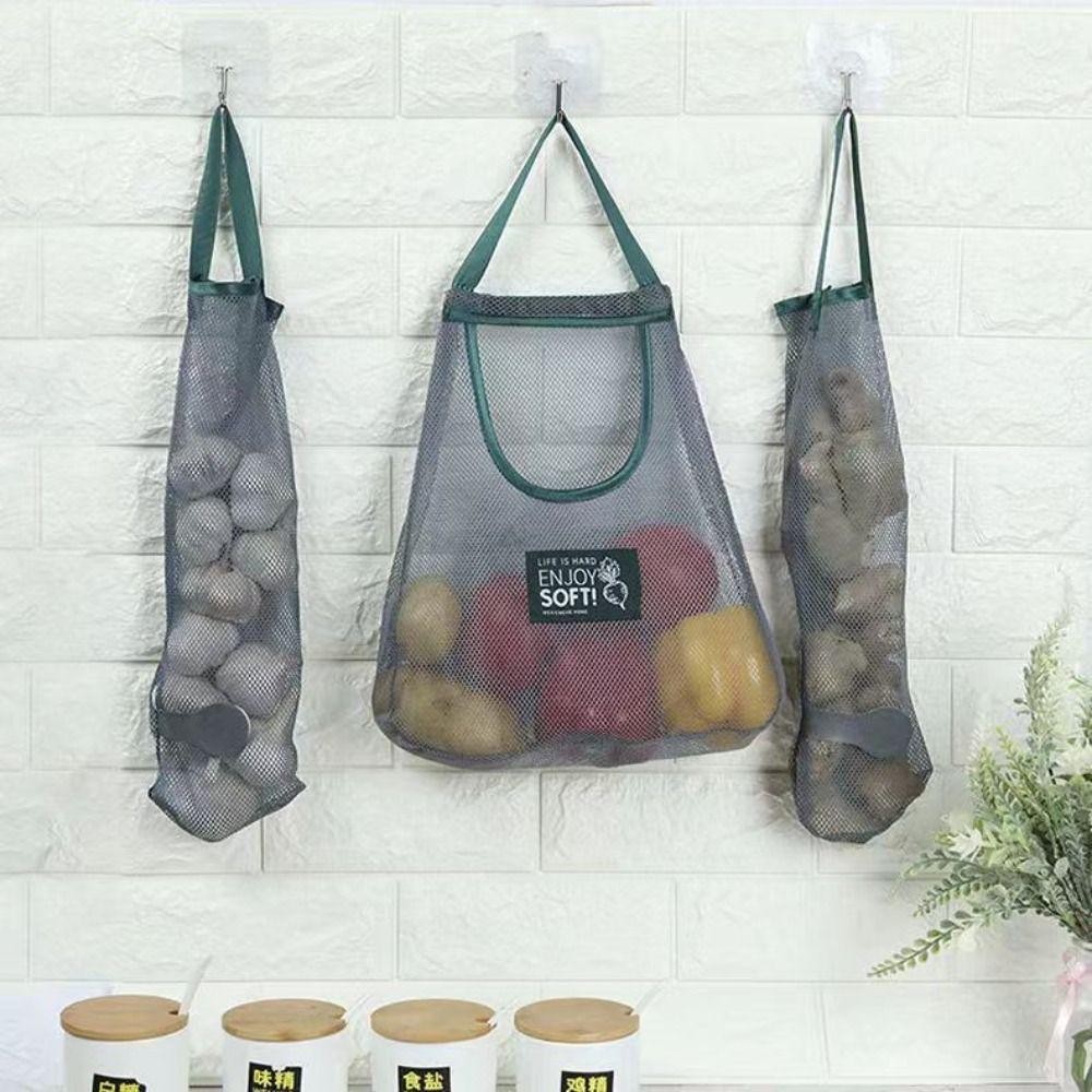 Túi lưới treo nhà bếp MONOSTYLE, Túi đựng rau củ quả dung tích lớn treo tường, Túi lưu trữ Polyester có thể tái sử dụng