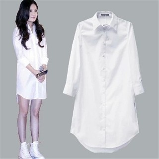 áo sơ mi nữ tay dài kiểu Hàn Quốc, phong cách BF, size lớn, màu trắng