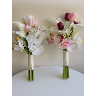 Bó hoa cưới sang trọng Lan, Tulip và Rum chất liệu cao su siêu bền, siêu thực CEVERIA