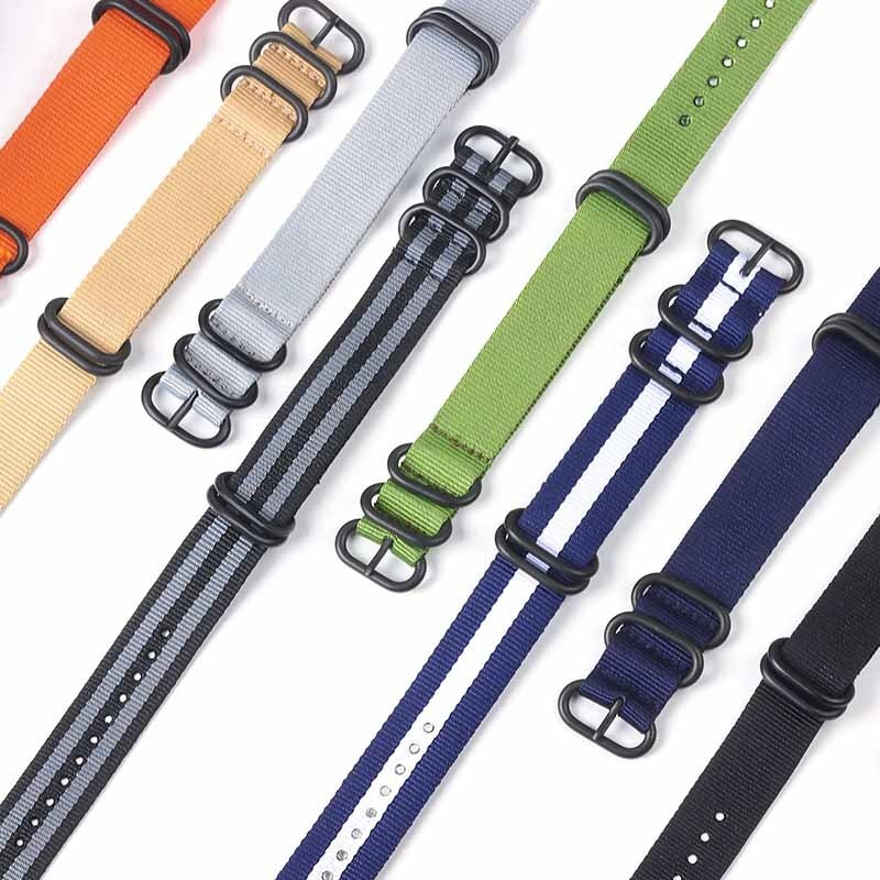 Dây đeo đồng hồ Nylon NATO ZULU Band Sọc Dây đeo đồng hồ thay thế bằng thép không gỉ màu đen Dây đeo đồng hồ vải cho nữ Vòng tay nam 18mm 20mm 22mm 24mm