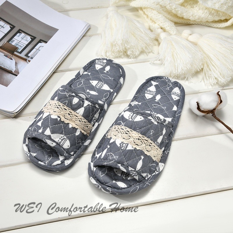 Dép Cotton Nguyên Chất Nhà Chống Trơn Trượt Đế Mềm Confinement Giày Ấm Nhà Cặp Đôi Mở @