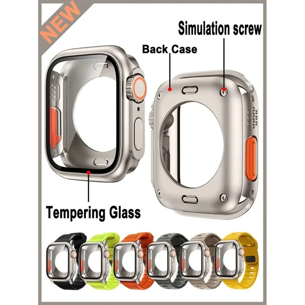 Ốp lưng 2 trong 1 cho Apple Watch 44mm 45mm 41mm 40mm Vỏ kính cường lực Thay đổi thành Ultra cho iWatch Series 9 8 7 SE 6 5 3 Phim bảo vệ màn hình