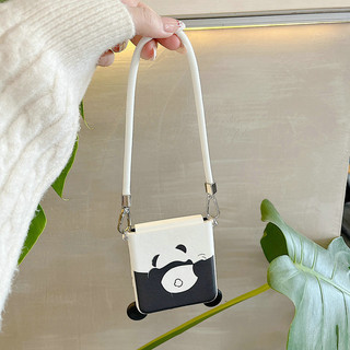 Ốp điện thoại gấp cho Oppo Find N2 N3 Flip Da dễ thương che phủ toàn tai treo gấu trúc tay dây cứng vỏ điện thoại tpu