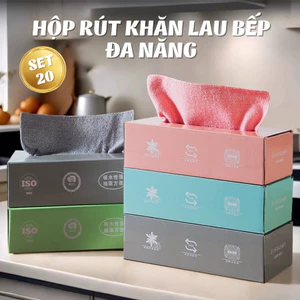 Hộp 20 Khăn Lau Bếp Dạng Rút Tiện Lợi, Khăn Vải Lau Bếp Siêu Thấm Hút, Lau Bát Đĩa Tái Sử Dụng