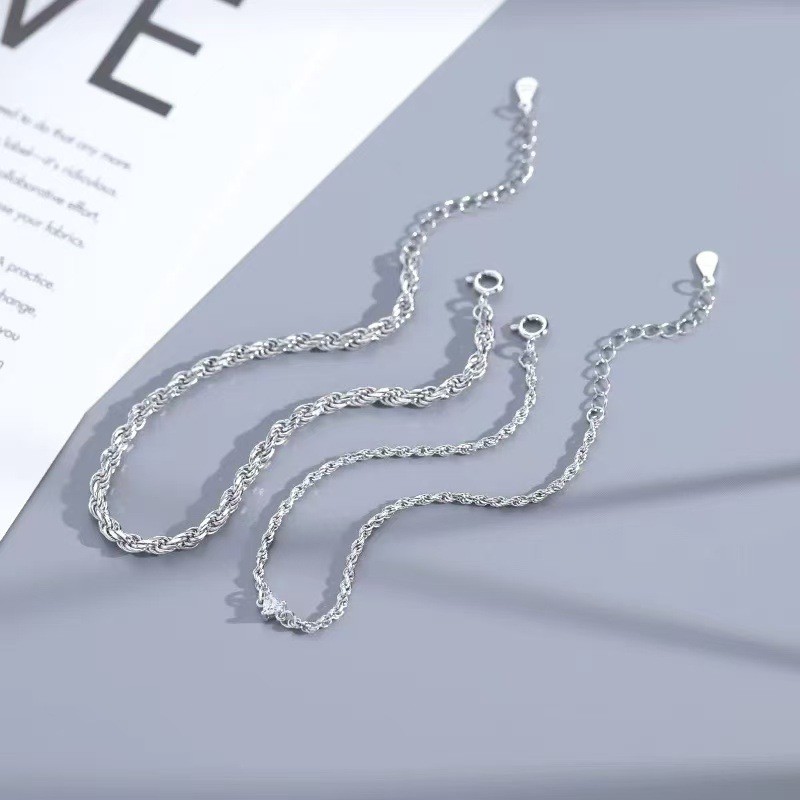 S925 Bạc Yixinyiyi Cặp Đôi Vòng Tay Nam Nữ Trái Tim Tình Yêu Kim Cương Đơn Giản Trơn Dây Xích Vòng Tay Kỷ Niệm Quà Tặng